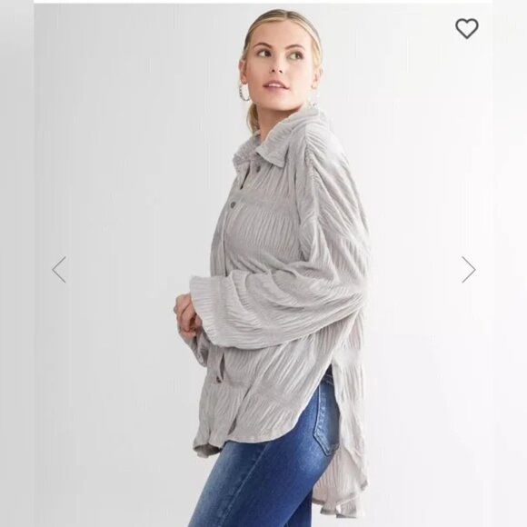 NWT Free People My Best Velvet Blouse Shirt Tunic in Silver Winter Fog Sz. M - Picture 3 of 11